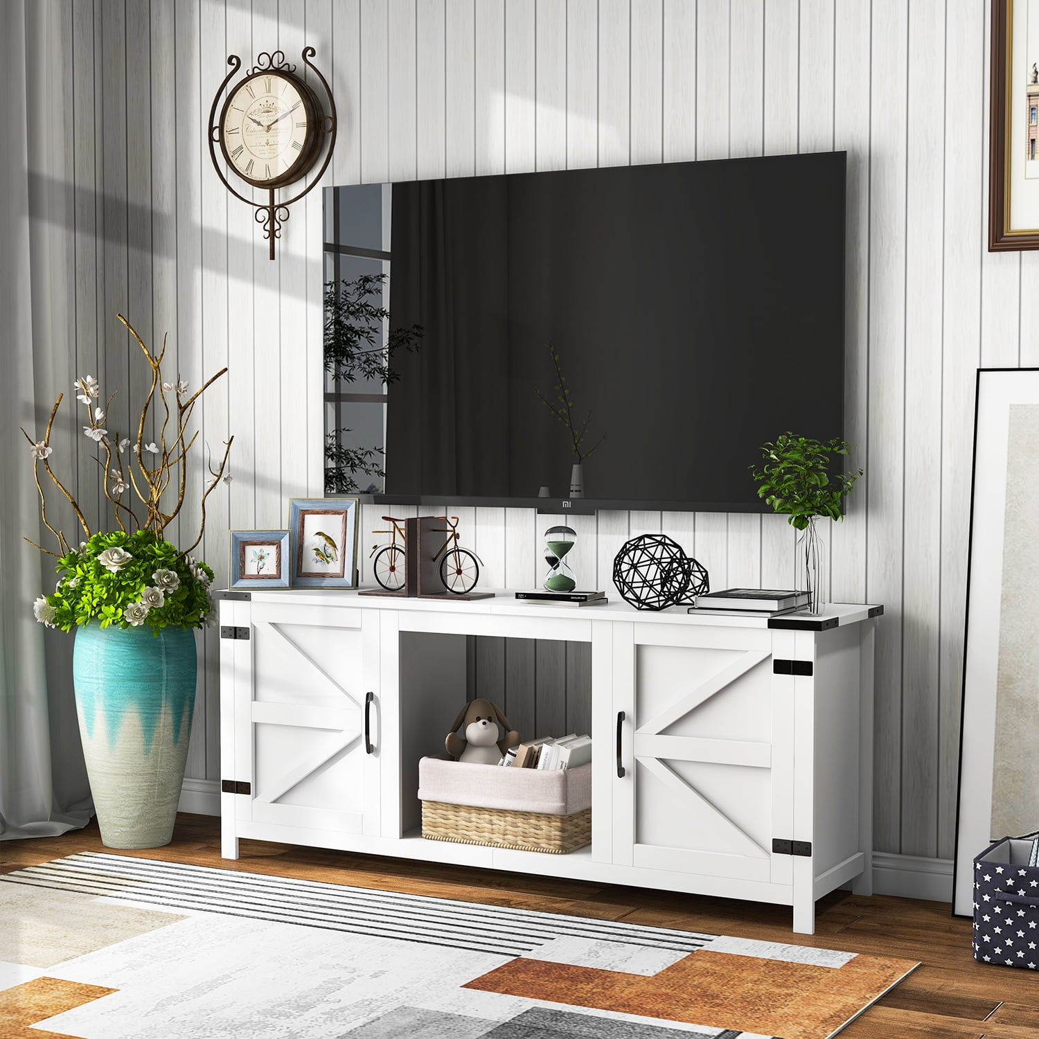 Sonegra 58" Farmhouse TV Stand with Barn Door and Storage, for TVs up