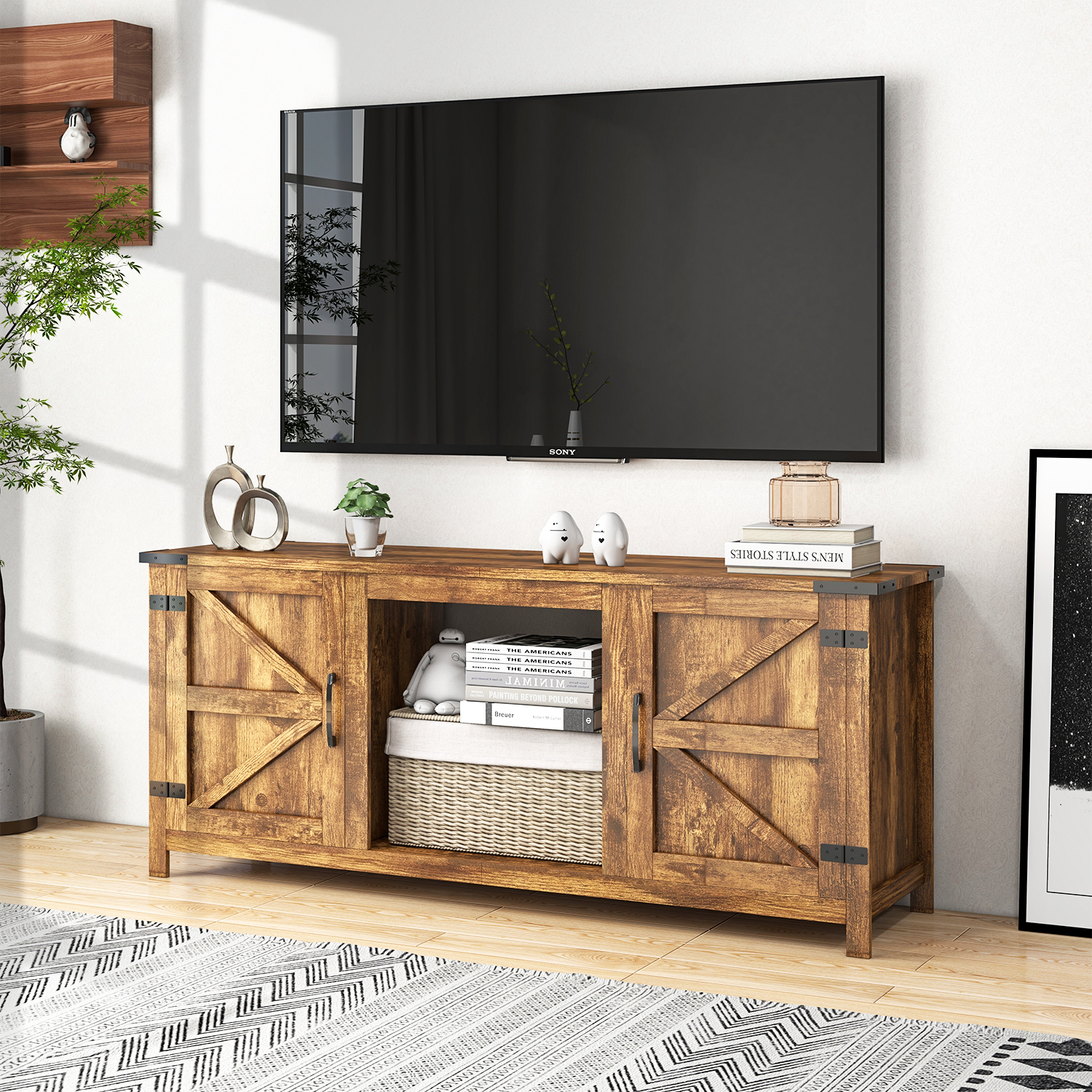 Sonegra 58" Farmhouse TV Stand with Barn Doors, for TVs up to 65