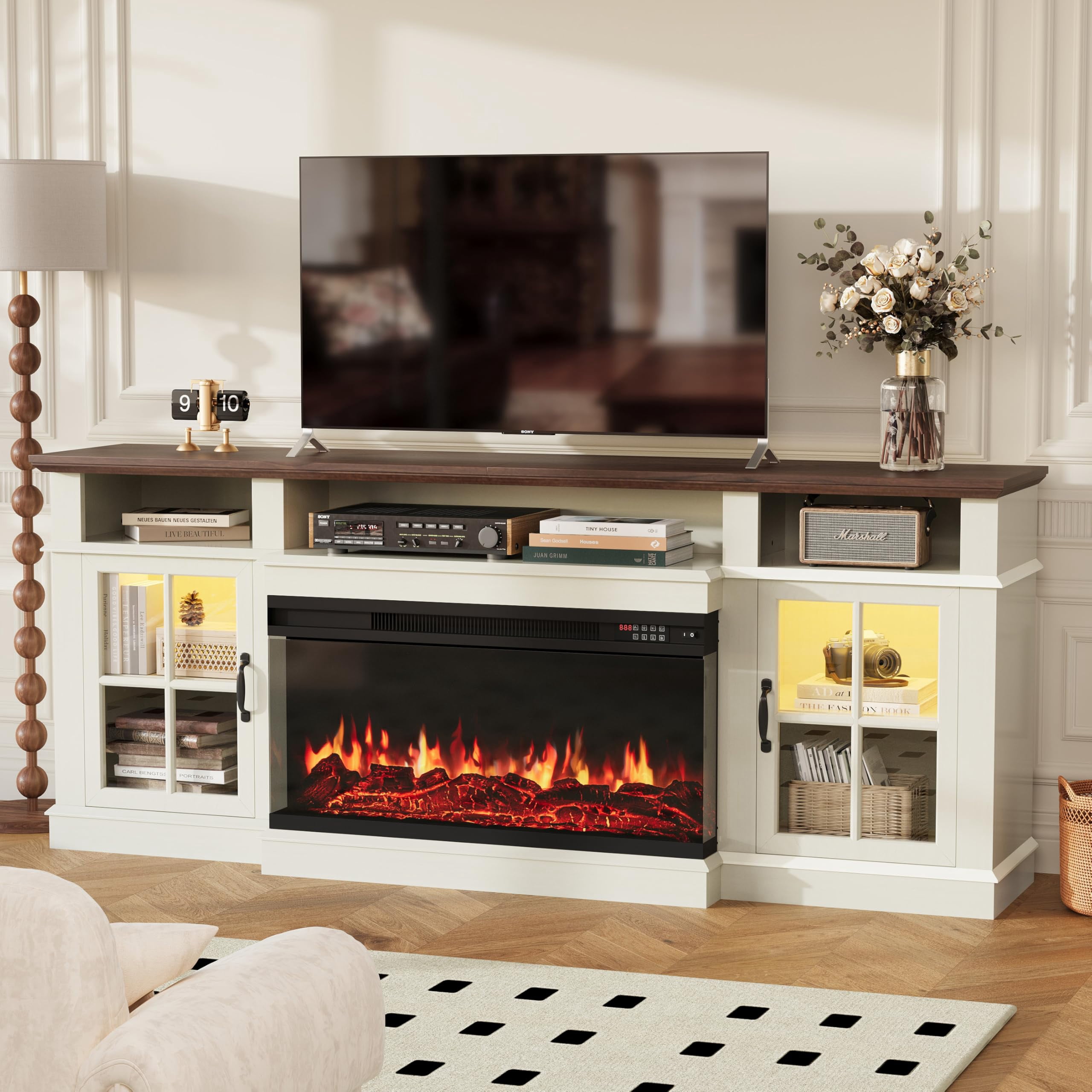 Sonegra 80" Fireplace TV Stand with Led Light, Entertainment Center for TVs up to 90", White