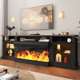 thumbnail image 1 of Sonegra 80 inch Fireplace TV Stand for TVs up to 90" with Electric Fireplace, Farmhouse Entertainment Center with LED Lights and Glass Door, Modern TV Consoles for Living Room, Black, 1 of 8