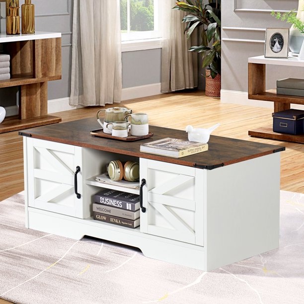 Sonegra Farmhouse Coffee Table with Storage, Coffee Tables for Living