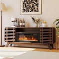 thumbnail image 1 of Sonegra Fireplace TV Stand with 36" Electric Fireplace, Mid Century Modern Entertainment Center with Led Lights for 80" TVs , Wood Media Console with Slatted Sliding Doors for Living Room, Brown, 1 of 8