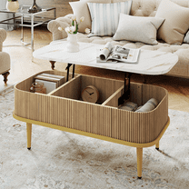 Sonegra Mid-Century Modern Rectangle Coffee Table with Lift Top, Fluted Detailing and Storage in Walnut
