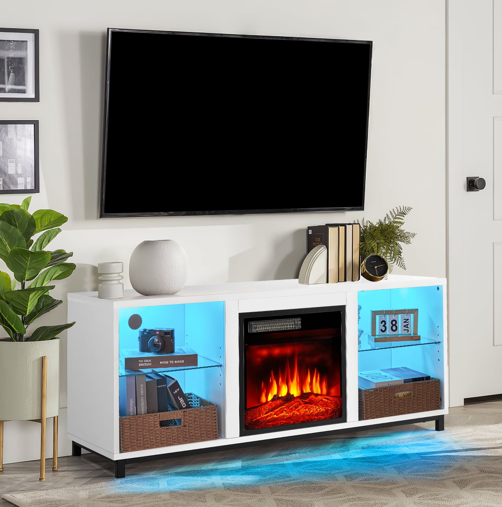 Mainstays Fireplace TV Stand for TVs up to 65, Black Oak - Walmart.com