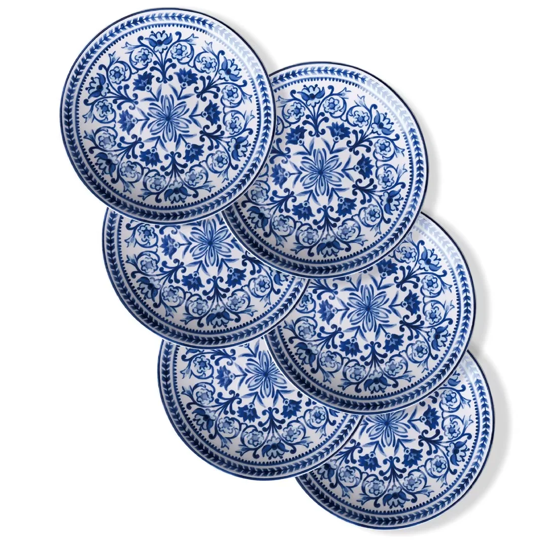 Sonemone Blue Floral Dessert Plates, Set of 6, 6 Inch Small Appetizer Plates, for Cake, Snacks