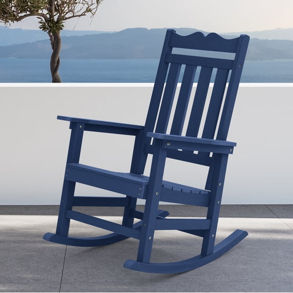 Sonerlic 1 Peak Outdoor Patio HIPS Rocking Adirondack Chair for Deck,Garden and Balcony,Navy Blue
