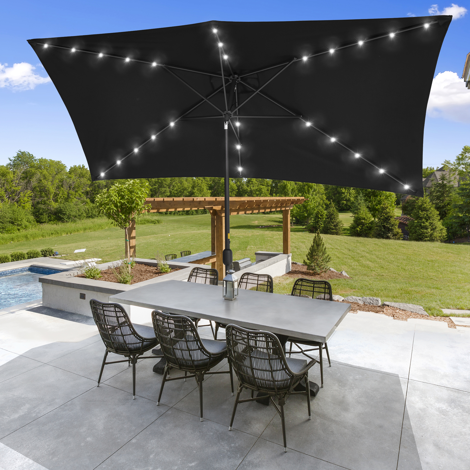 Sonerlic 10 x 6.5ft LED Solar Outdoor Patio Rectangle Table Umbrellas