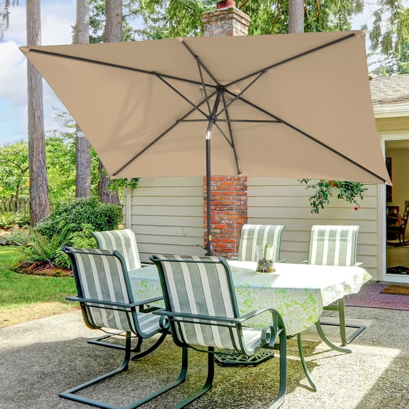 Sonerlic 10 x 6.5ft Outdoor Patio Rectangular Table Umbrella with Hand Crank and Push Button Tilt for Deck, Poolside and Garden,Sand