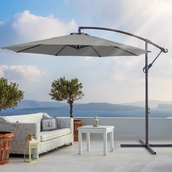 Sonerlic 10ft Outdoor Patio Hanging Offset Umbrella with Steel Frame for Yard,Poolside and Deck,Gray