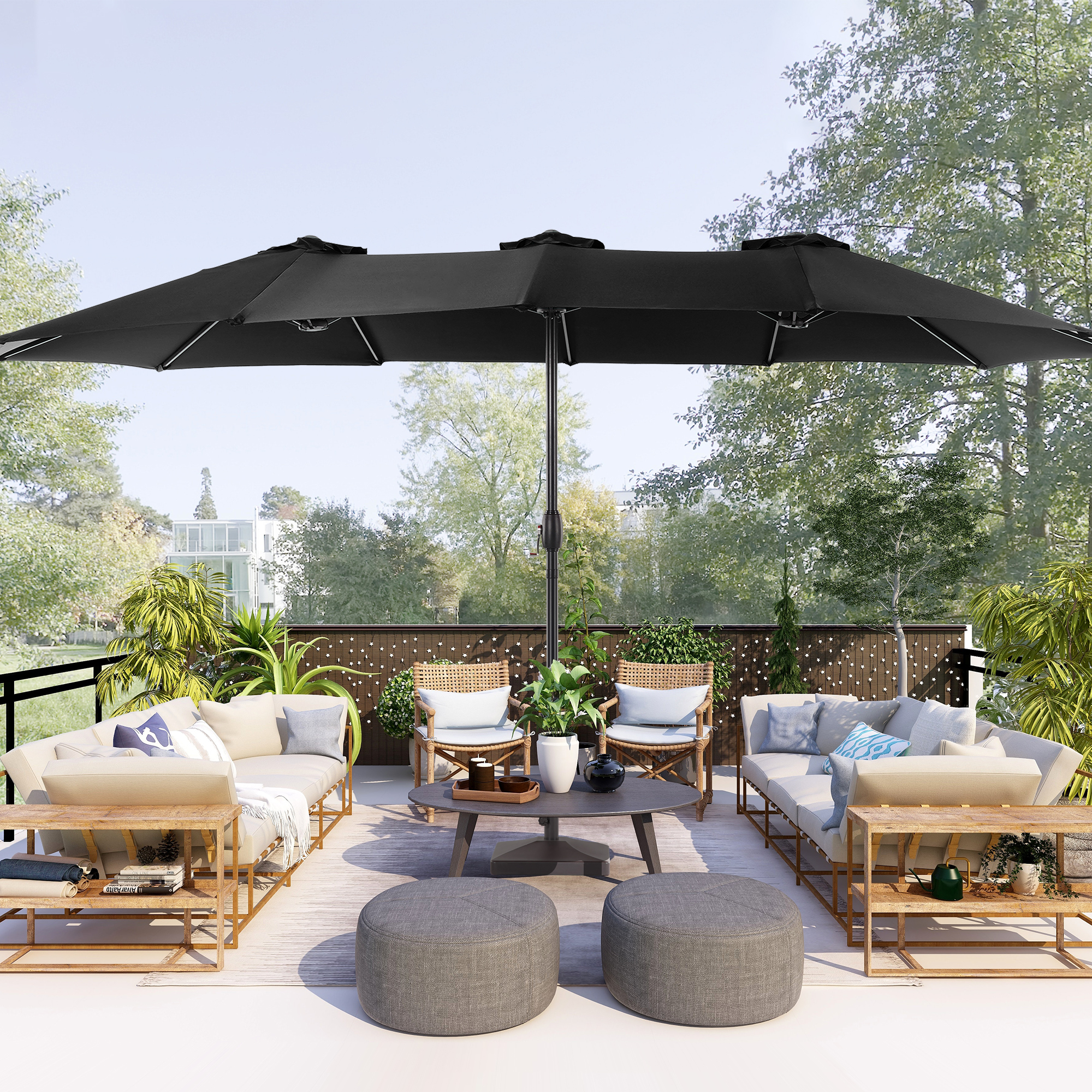 Sonerlic 15 x 9ft Double-Sided Patio Umbrella with Large Canopy Outdoor  Table Umbrella for Garden, deck and pool,Black