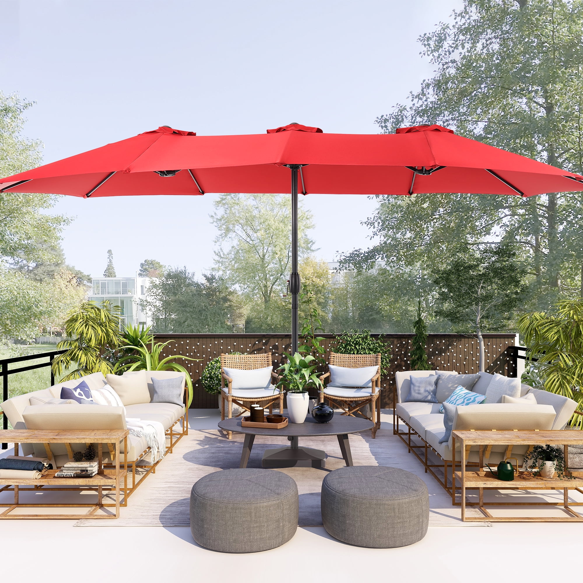 15 twin patio umbrella canopy Sonerlic 15 x 9ft Double-Sided Patio Umbrella with Large Canopy Outdoor  Table Umbrella for Garden, deck and pool,Black