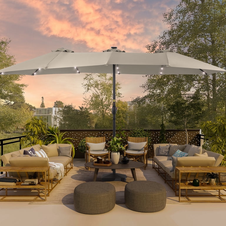 15 outdoor patio market double sided umbrella 15FT Double-Sided Rectangle Umbrella wit while the smooth crank handle makes opening/closing effortless GREEN PARTY 15 ft Large