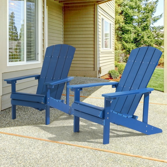 Sonerlic 2 Packs Outdoor Adirondack Plastic Fire Pit Chair for Patio,Deck and Garden,Navy Blue