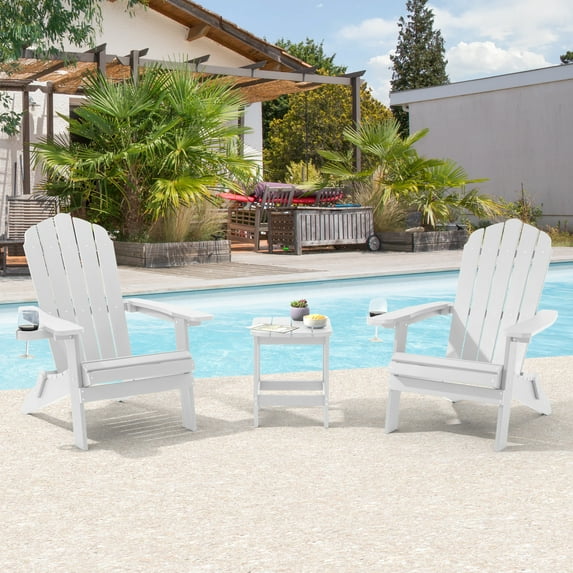 Sonerlic 2 Pcs Folding Adirondack Chair Patio Outdoor Plastic Fire Pit Chair,White