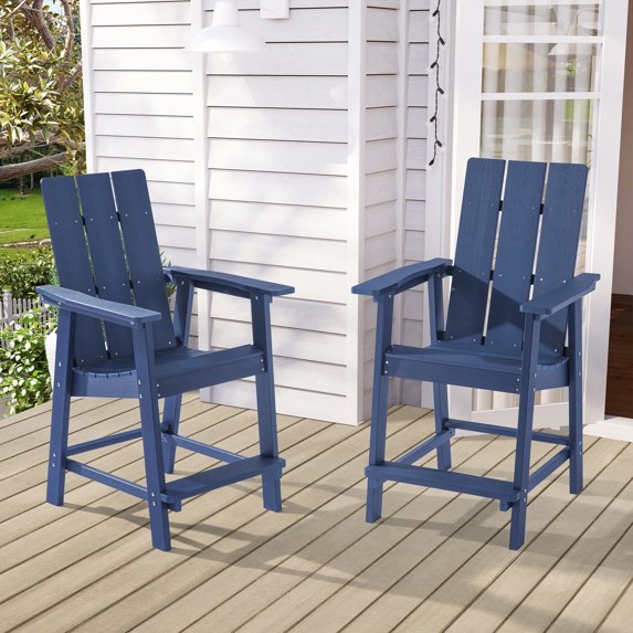 Sonerlic 2 Peaks Adirondack Chair, Patio Bar Stool Furniture for Outdoors, Navy Blue