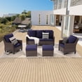thumbnail image 1 of Sonerlic 5-Piece Patio Sofa Set Rattan Outdoor Furniture Set Three-Seat Sofa Ottomans Suiting Backyard, Poolside and Patio,Navy Blue, 1 of 1