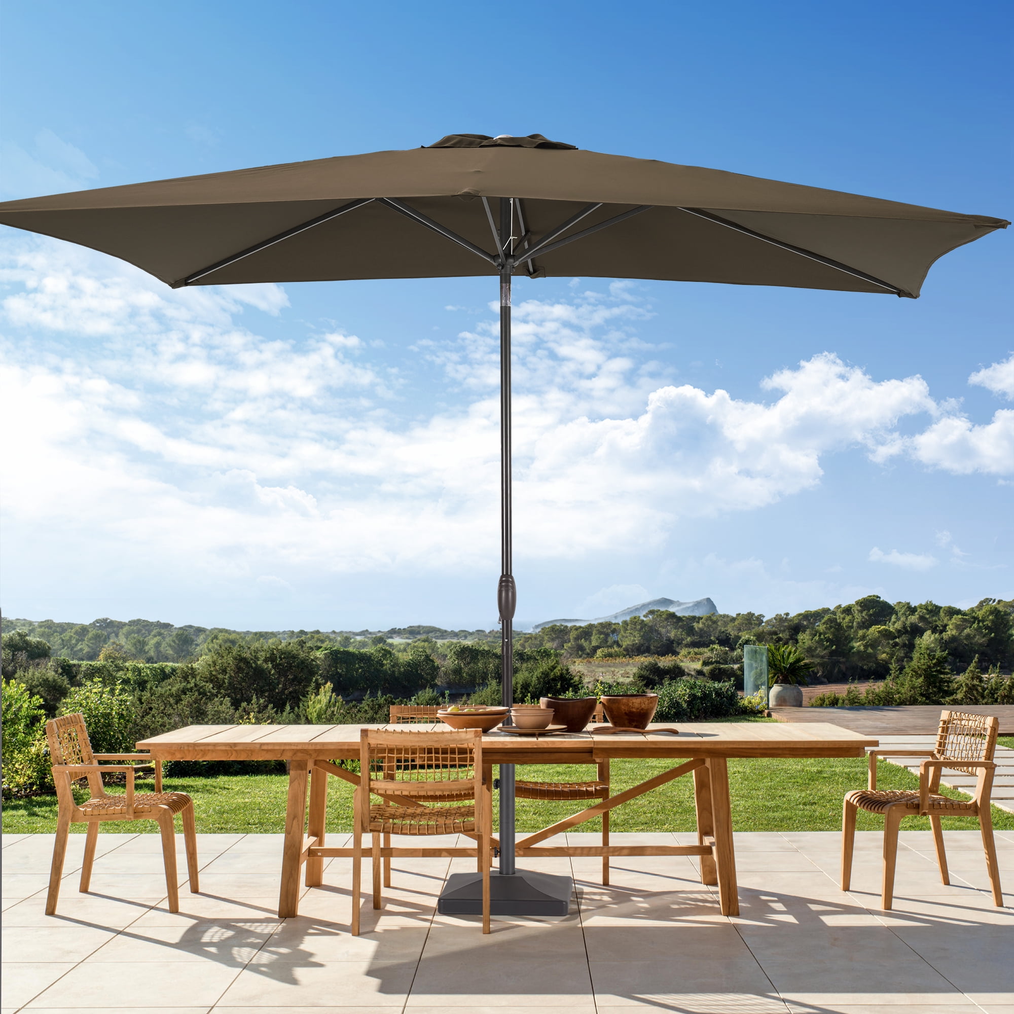 Sonerlic 6x9ft Outdoor Patio Deck Market Umbrella, Outside Table