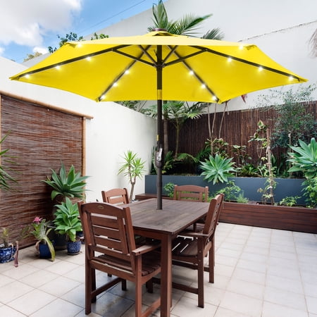Sonerlic 7.5ft LED Patio Outdoor Shade Table Umbrella with Steel Frame for Yard,Garden,Park,Poolside and Deck,Yellow