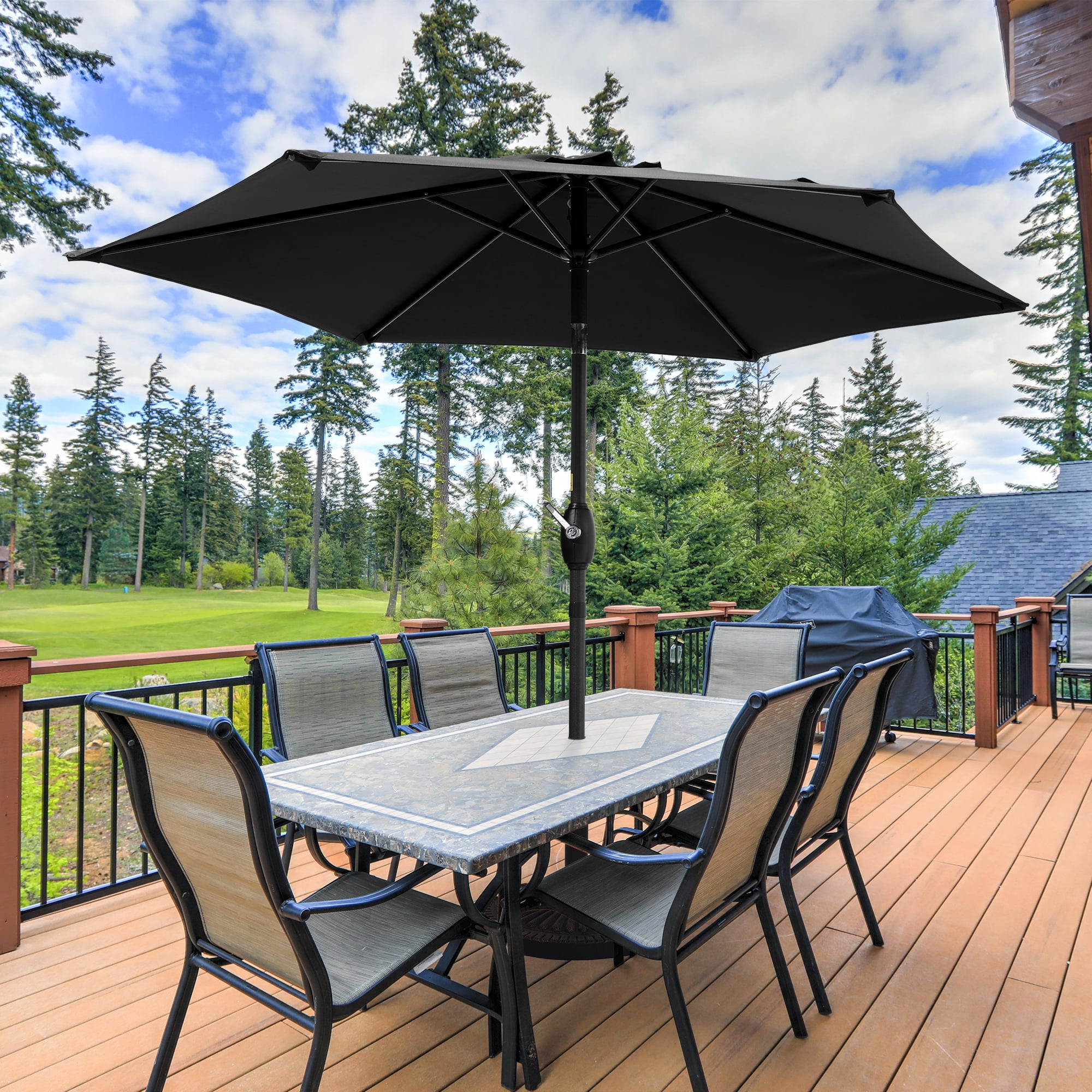 Sonerlic 7.5ft Round Outdoor Patio Shade Umbrella with Steel Frame Garden,Poolside and Deck, Black
