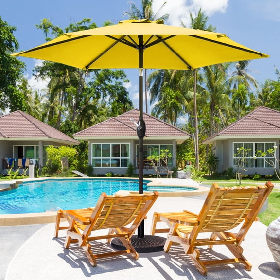 Sonerlic 7.5ft Round Outdoor Patio Shade Umbrella with Steel Frame for Yard,Garden,Poolside and Deck,Yellow