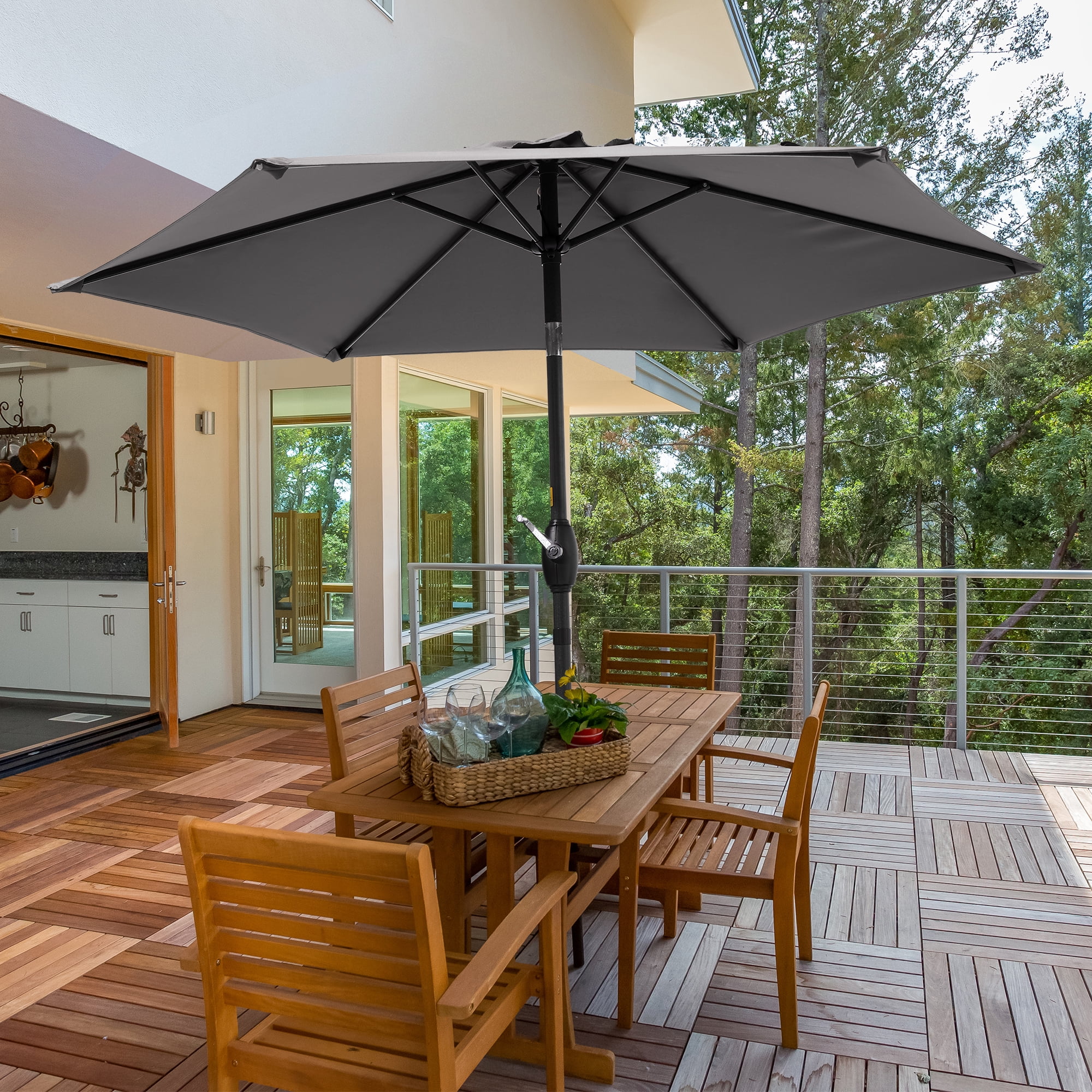 Sonerlic 7.5ft Round Patio Market Umbrella with Steel Frame, Outdoor Table Umbrella for Yard, Poolside and Deck,Anthracite