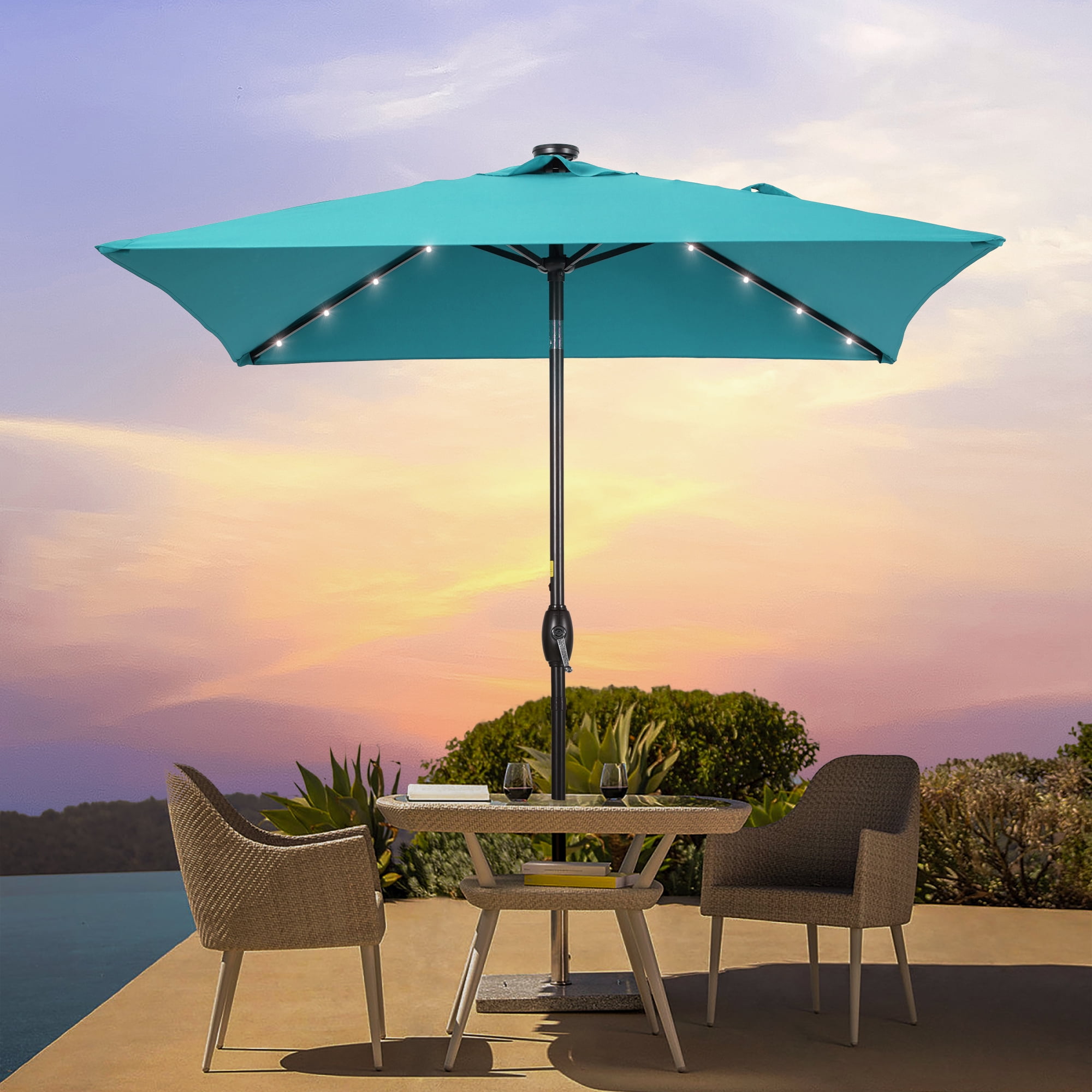 Sonerlic Patio 6.5x6.5 FT LED Market Umbrellas With Solar Sonerlic Patio 6.5x6.5 FT LED Market Umbrellas With Solar