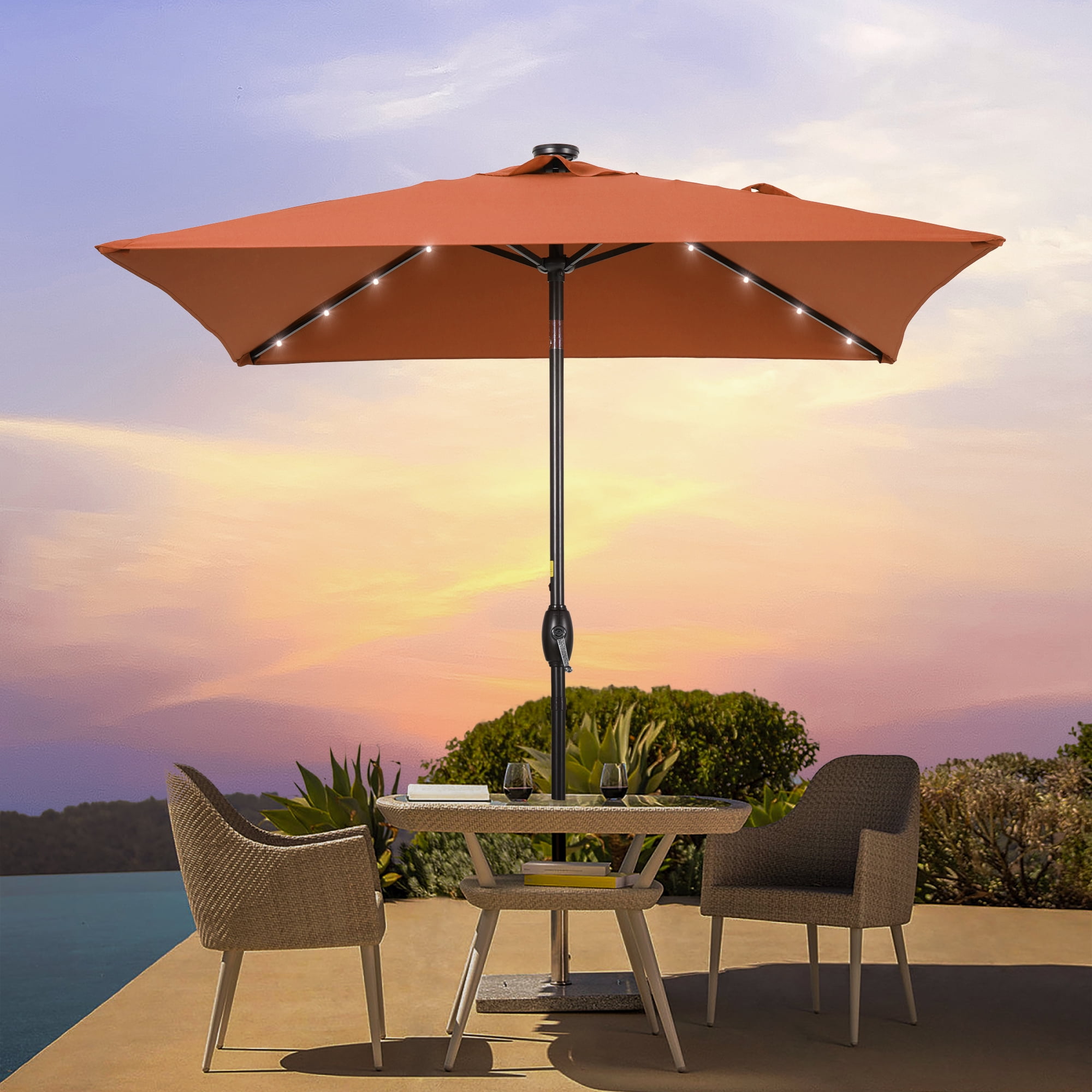 6 ft patio umbrellas with solar leed lights Sonerlic Patio 6.5x6.5 FT LED Market Umbrellas With Solar Lights, Table  Umbrella for Patio and Outdoor With Tilt Button for Deck and Pool,Sand