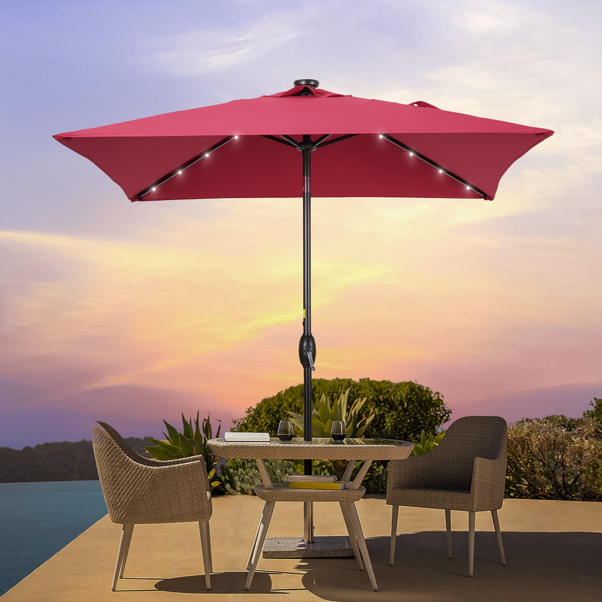 Sonerlic Patio 6.5x6.5 FT LED Market Umbrellas With Solar Sonerlic Patio 6.5x6.5 FT LED Market Umbrellas With Solar