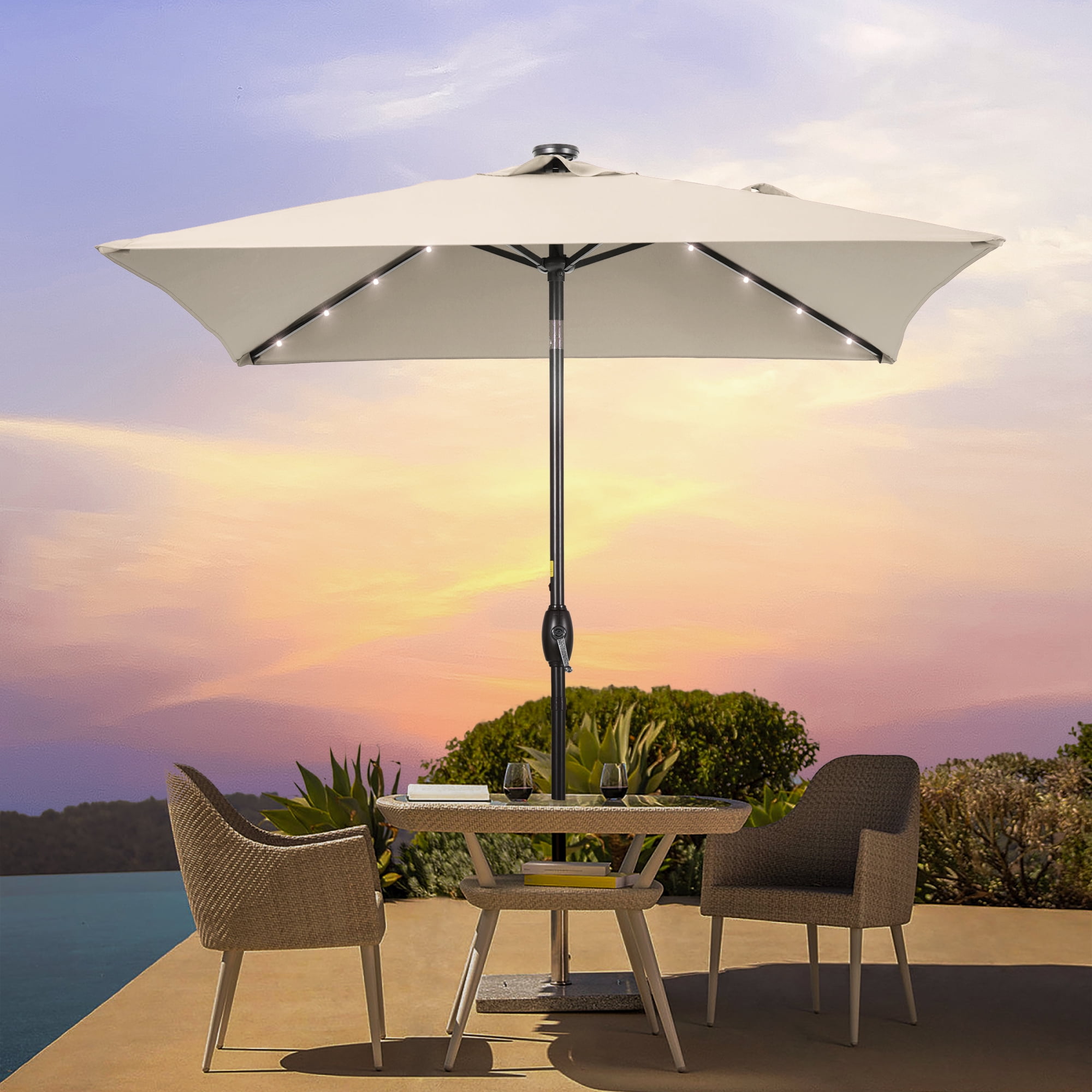 Sonerlic Patio 6.5x6.5 FT LED Market Umbrellas With Solar Sonerlic Patio 6.5x6.5 FT LED Market Umbrellas With Solar