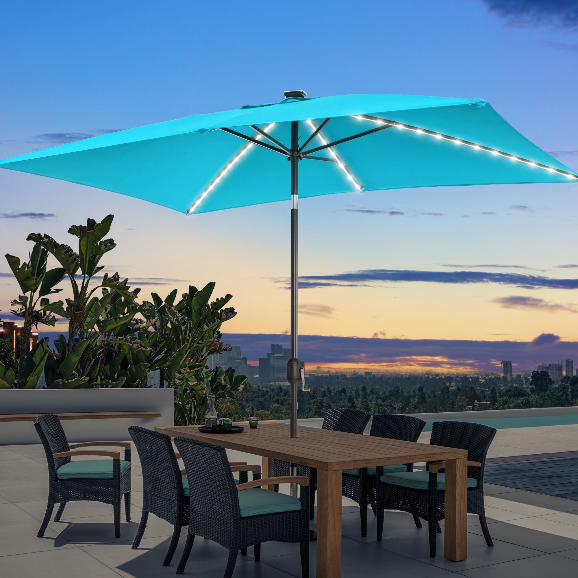 black patio umbrella nearby Amazon.com : Best Choice Products 7.5ft Heavy-Duty Round Outdoor Market  Table Patio Umbrella w/Steel Pole, Push Button Tilt, Easy Crank Lift