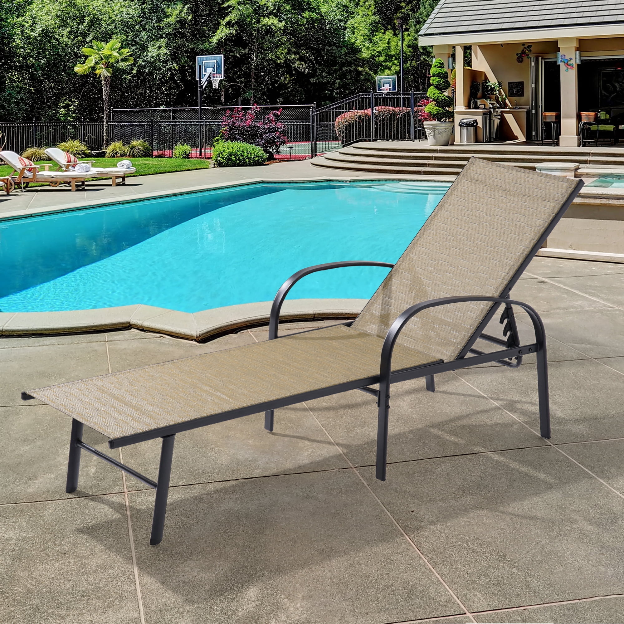 Sonerlic Patio Chaise Lounge Chair Outdoor Adjustable Steel Chaise