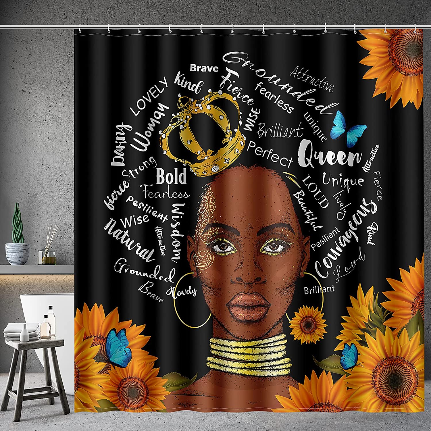 Big Yellow Sunflower Shower Curtain with Hooks Summer Waterproof Floral Decorative Bathroom Curtain Set, 72