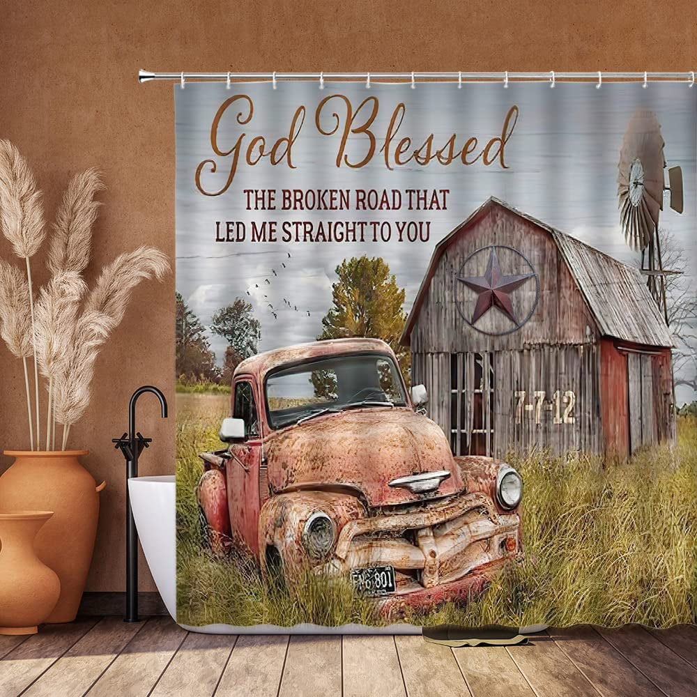 Sonernt Antique Truck Barn Inspirational Quotes Polyester Shower