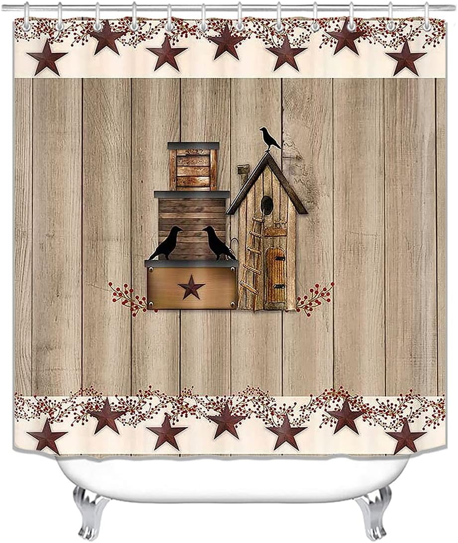 Sonernt Birdhouse Shower Curtain, Vintage Primitive House Red Texas
