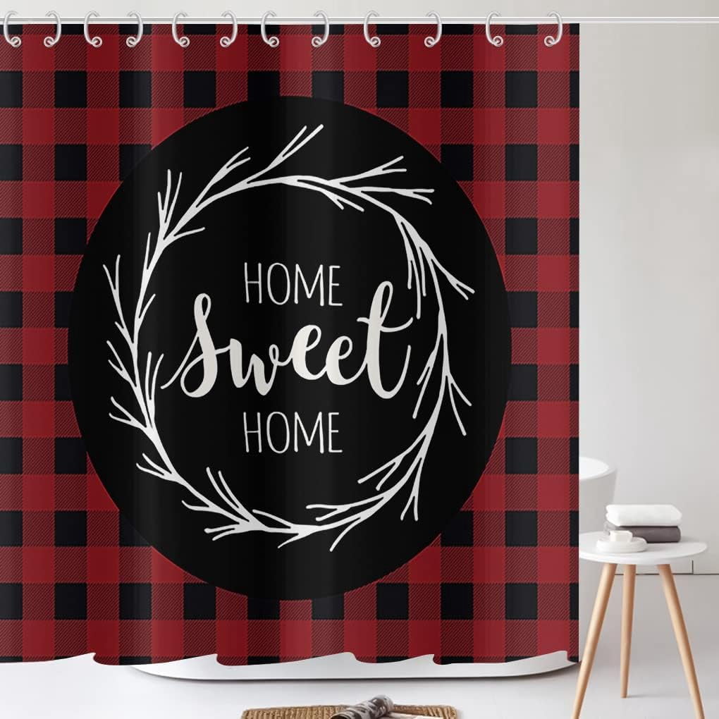 Lumberjack Red Pattern Print Bathroom Shower Curtain main image 1