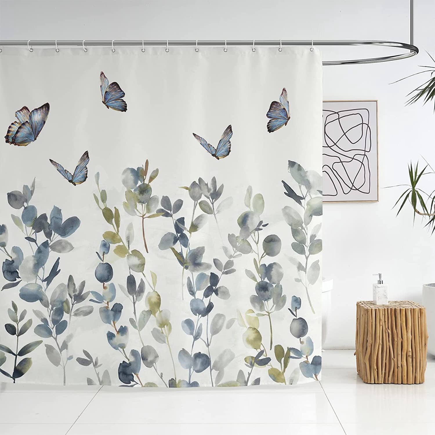 Colorful Star Blue Eucalyptus Waterproof Shower Curtain - 72x84 Inch Fabric With Hooks - View #7