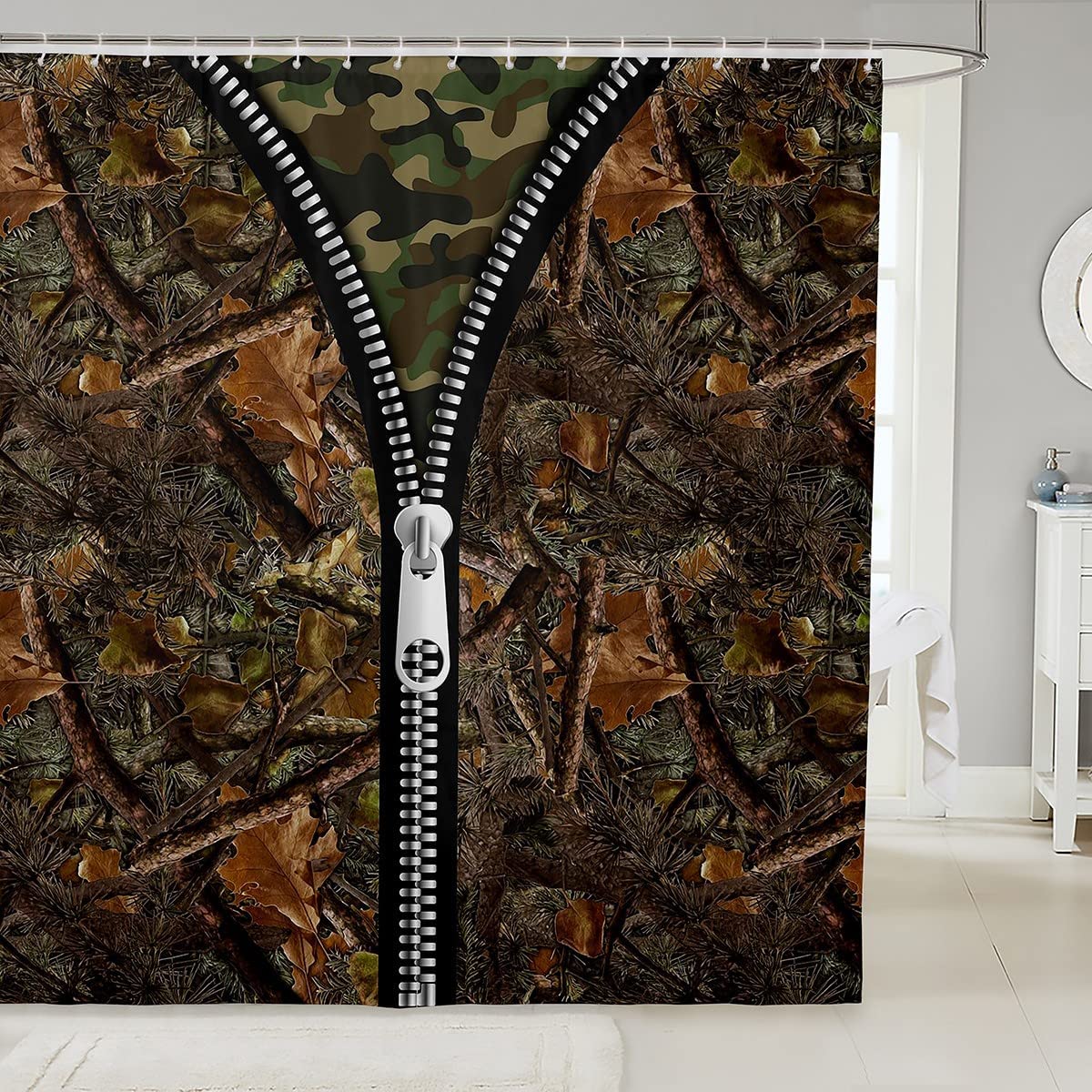 Sonernt Camo Abstract Zipper Shower Curtain 72x72 inch with 12 Hooks