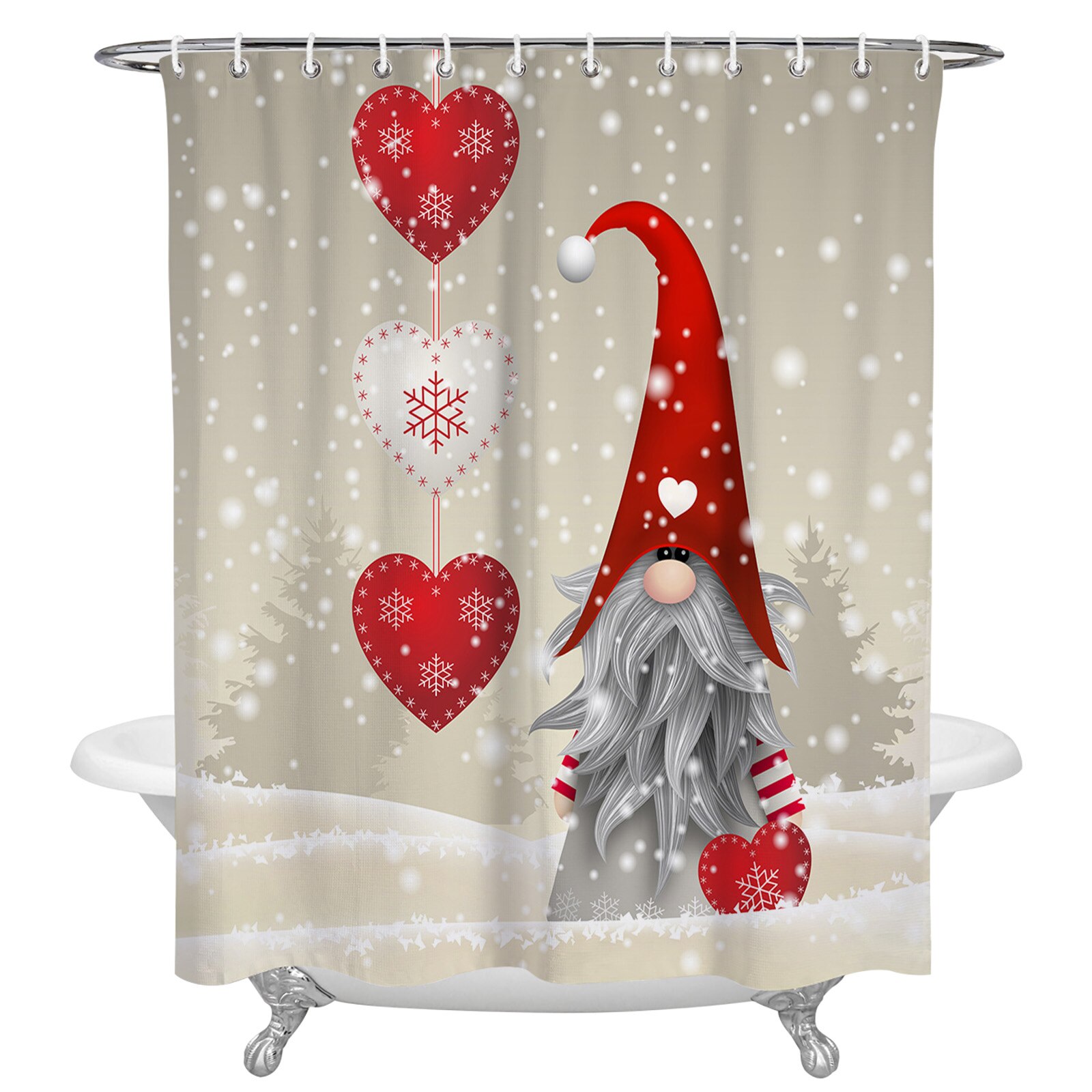 Sonernt Christmas Gnomes Shower Curtain 72x72inch Bathroom Decor Set with Hooks