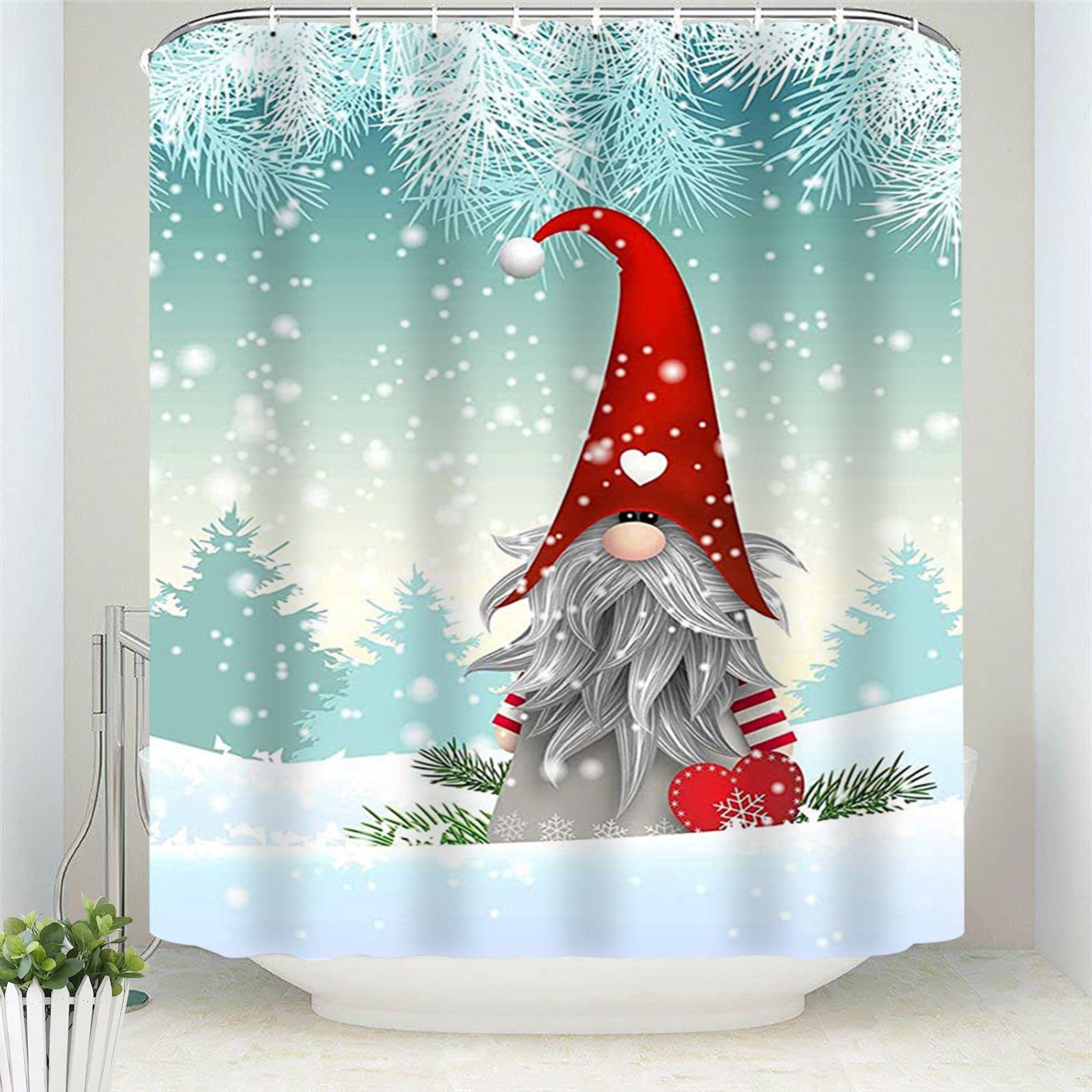 Sonernt Christmas Gnomes Shower Curtain 72x72inch Bathroom Decor Set with Hooks