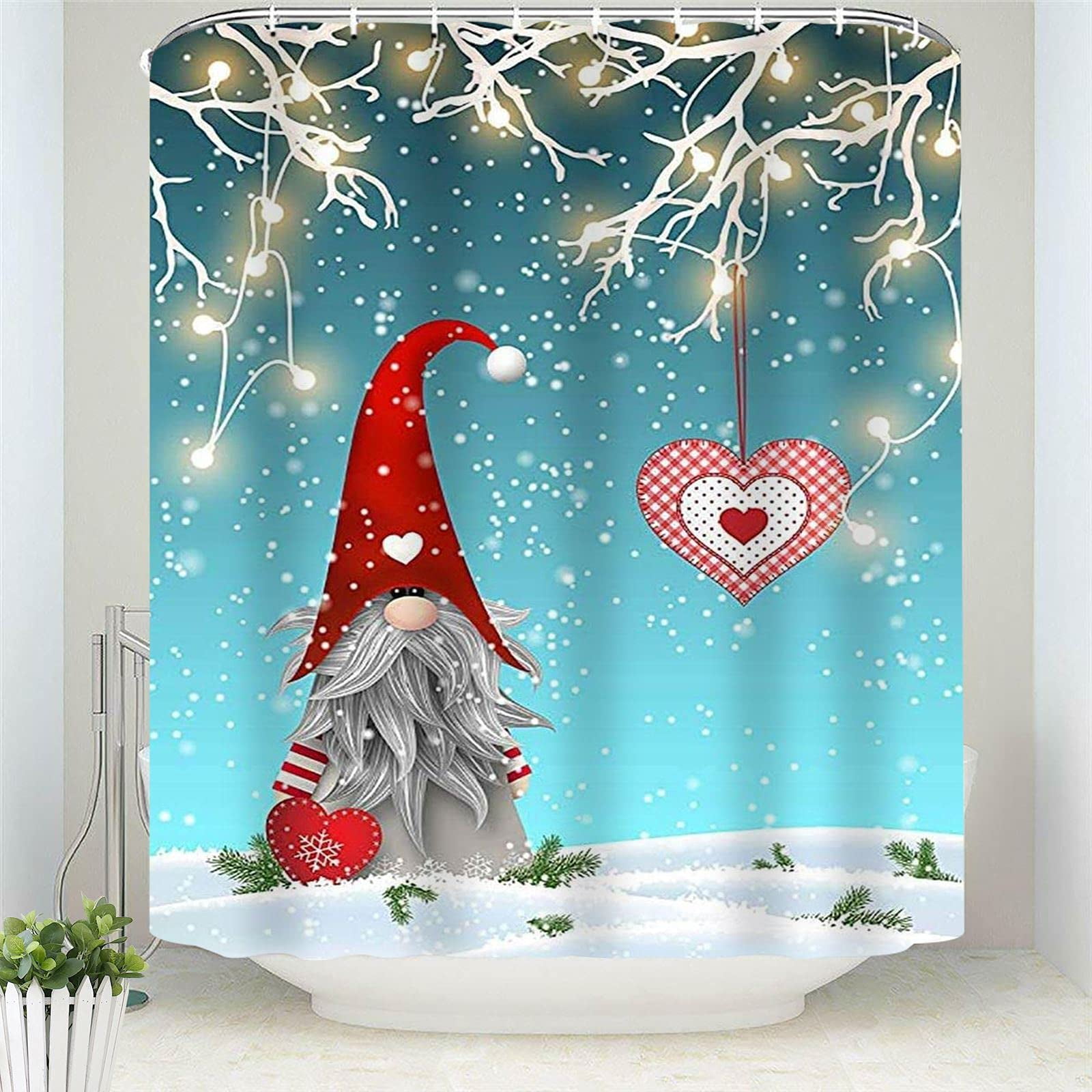 Sonernt Christmas Gnomes Shower Curtain 72x72inch Bathroom Decor Set