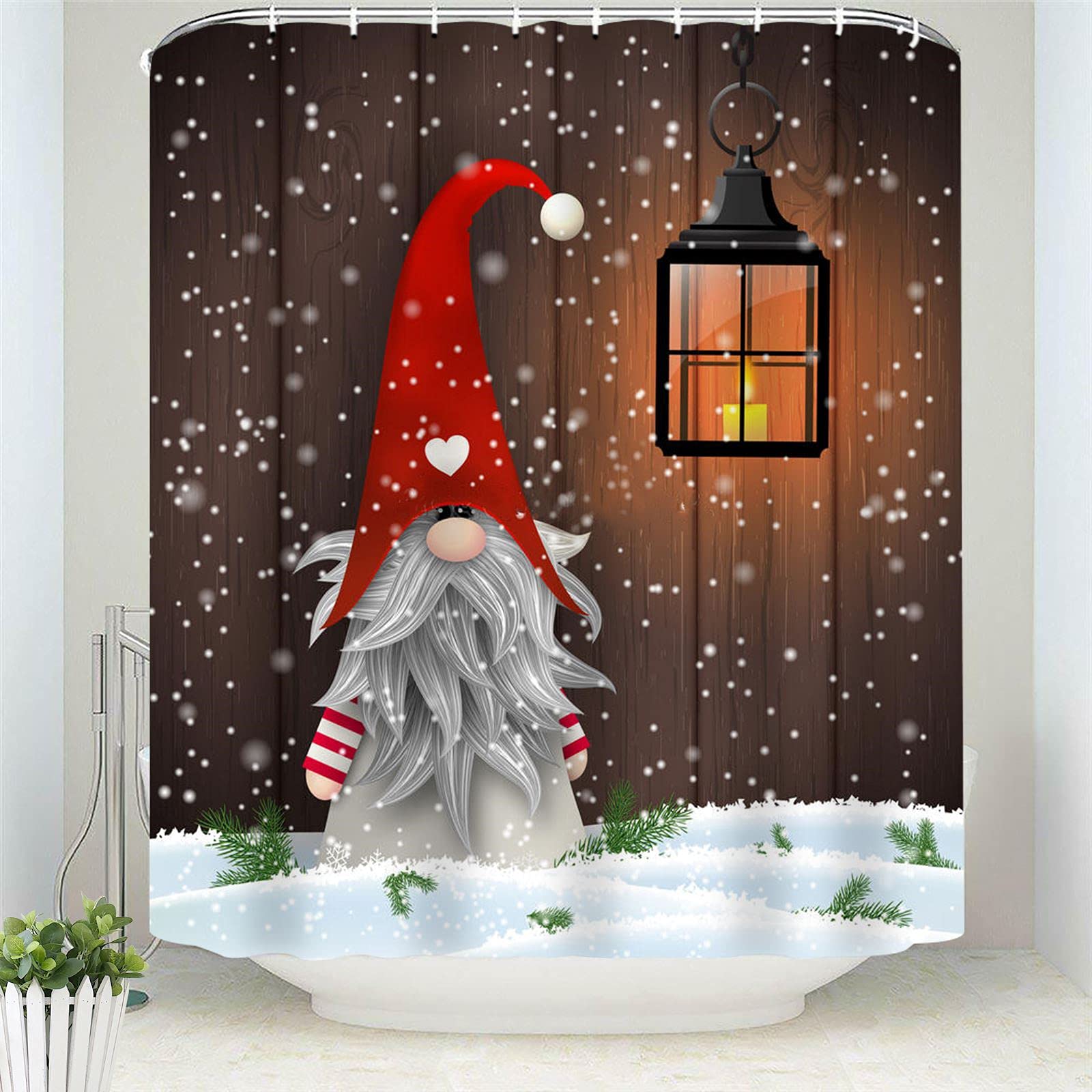 Sonernt Christmas Gnomes Shower Curtain 72x72inch Bathroom Decor Set