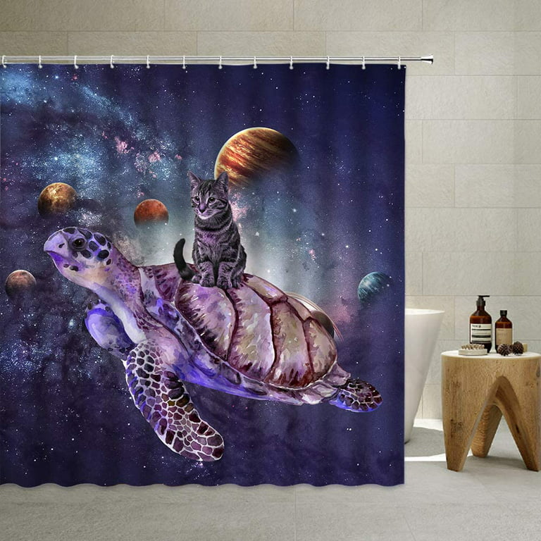 Sonernt Cosmic Turtle Cat Shower Curtain Animals Traveling in