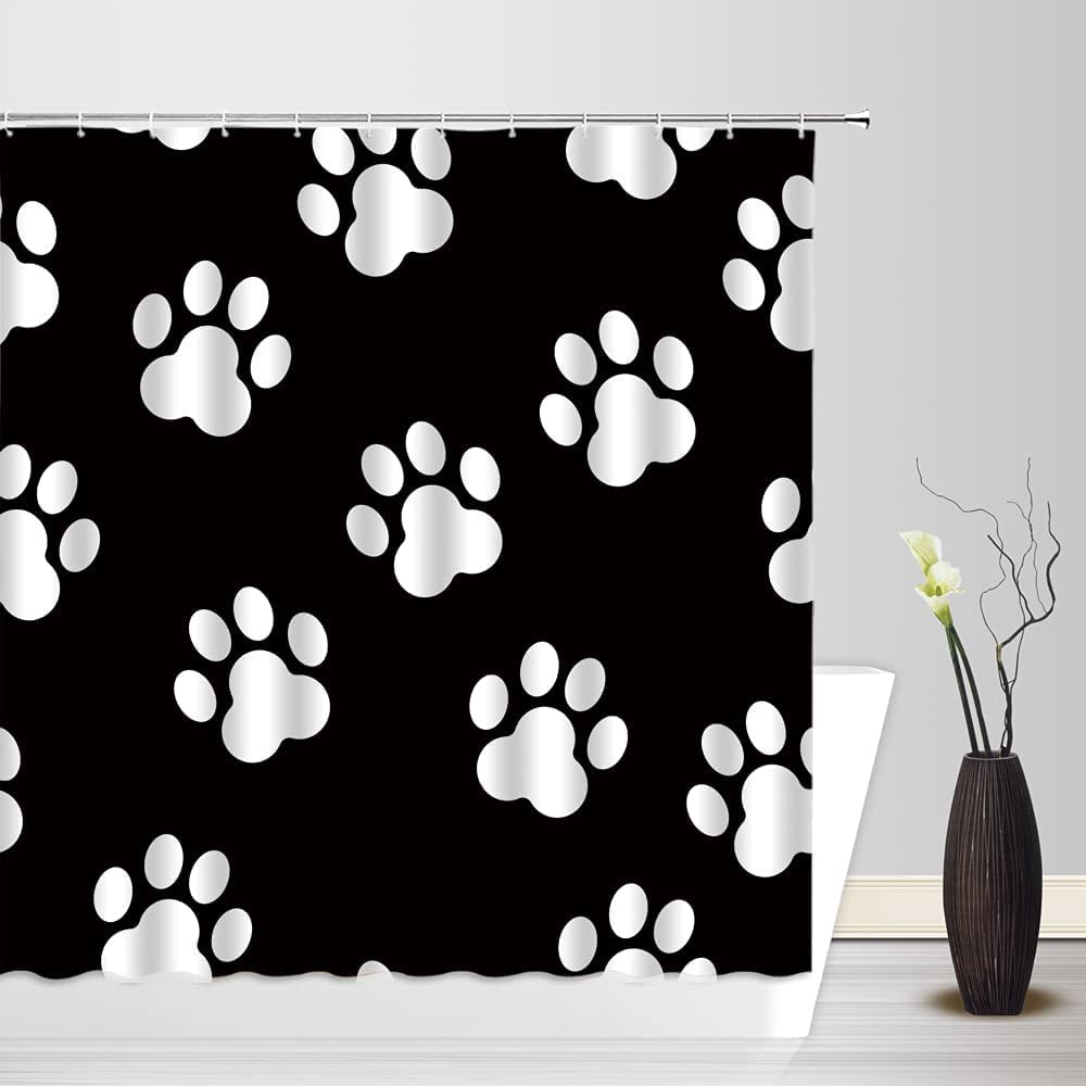 Sonernt Dog Paw Print Shower Curtain Dog Pet Lovers Cute Hand Drawn Paw
