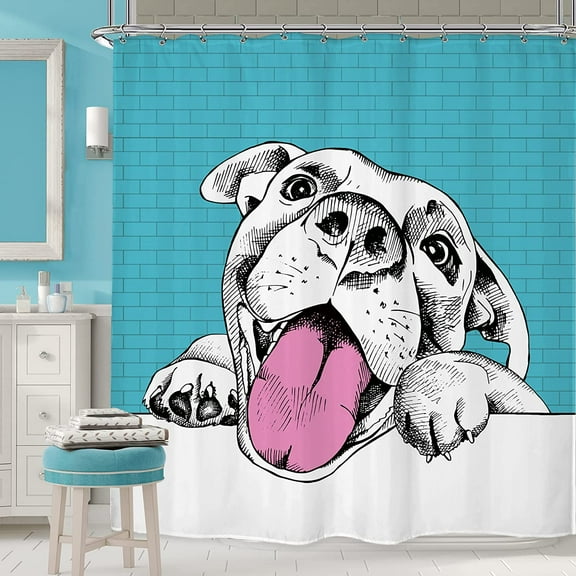 Sonernt Dog Shower Curtain 72Wx72H inch Cute Bulldog Puppy Animal Kids Funny Cartoon Waterproof Bathroom Fabric Decor Set Polyester 12 Pack Plastic Hooks