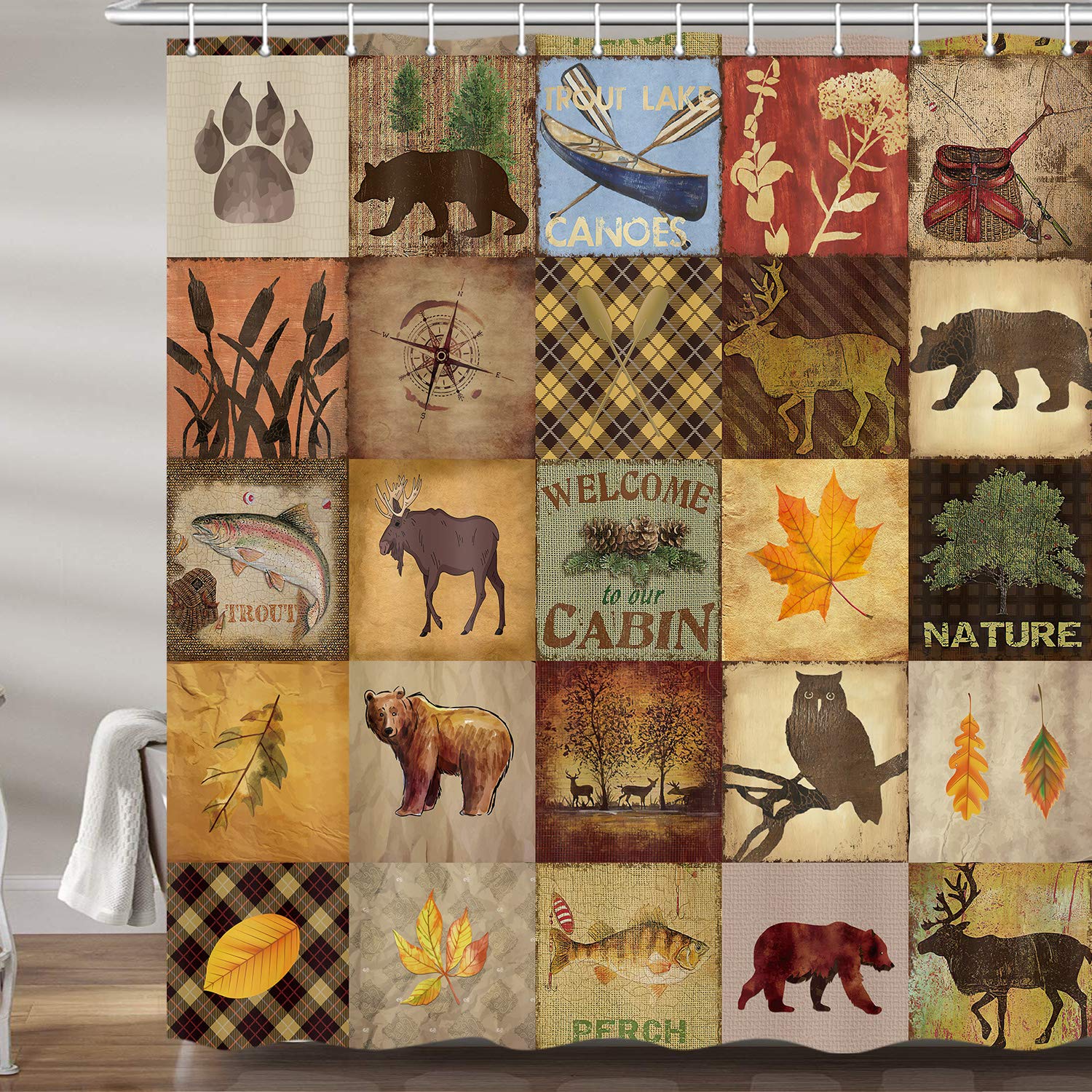 Sonernt Farmhouse Camo Wildlife Shower Curtain 72x72inch Bathroom Decor