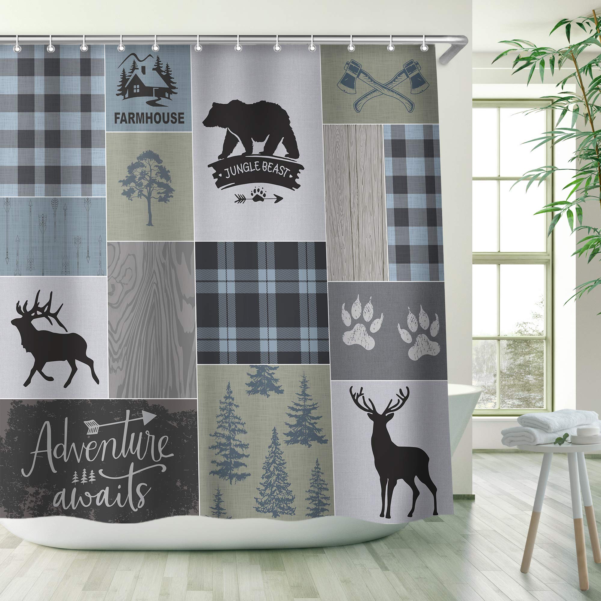 Sonernt Farmhouse Camo Wildlife Shower Curtain 72x72inch Bathroom Decor