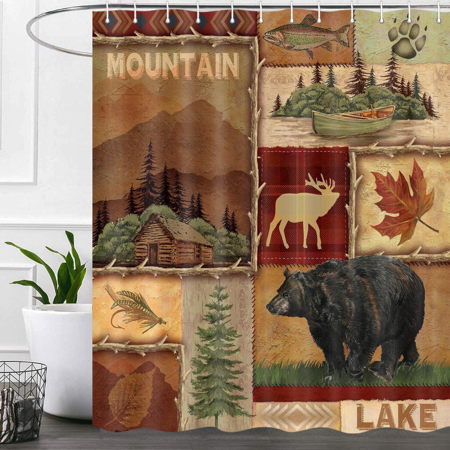 Sonernt Farmhouse Camo Wildlife Shower Curtain 72x72inch Bathroom Decor