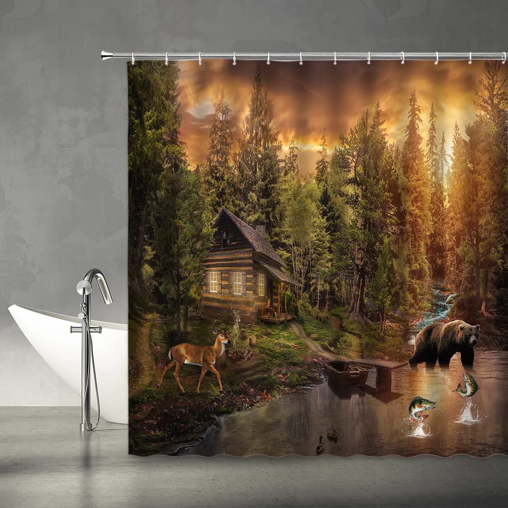 Sonernt Farmhouse Camo Wildlife Shower Curtain 72x72inch Bathroom Decor
