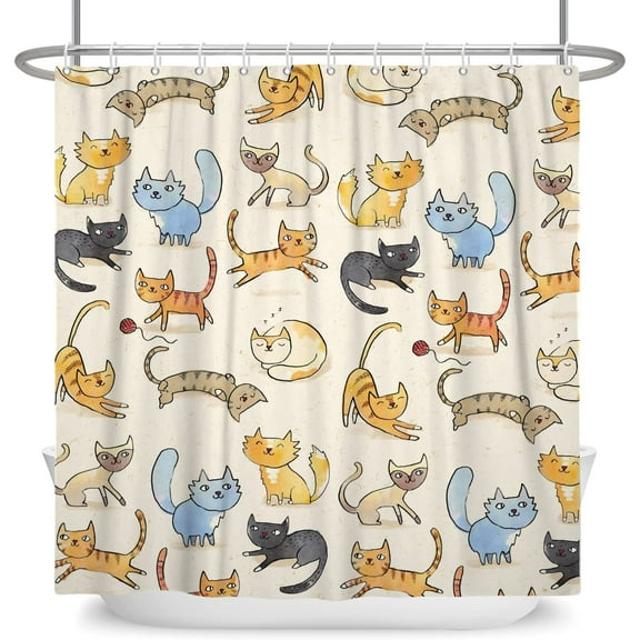 Sonernt Funny Cat Shower Curtains for Kids, Colorful Cute Cartoon Kitten Pet Lovely Animal Bath Accessories Boys Girls Bathroom Dorm Decor 72x72 Inch Poyester Fabric with Hooks