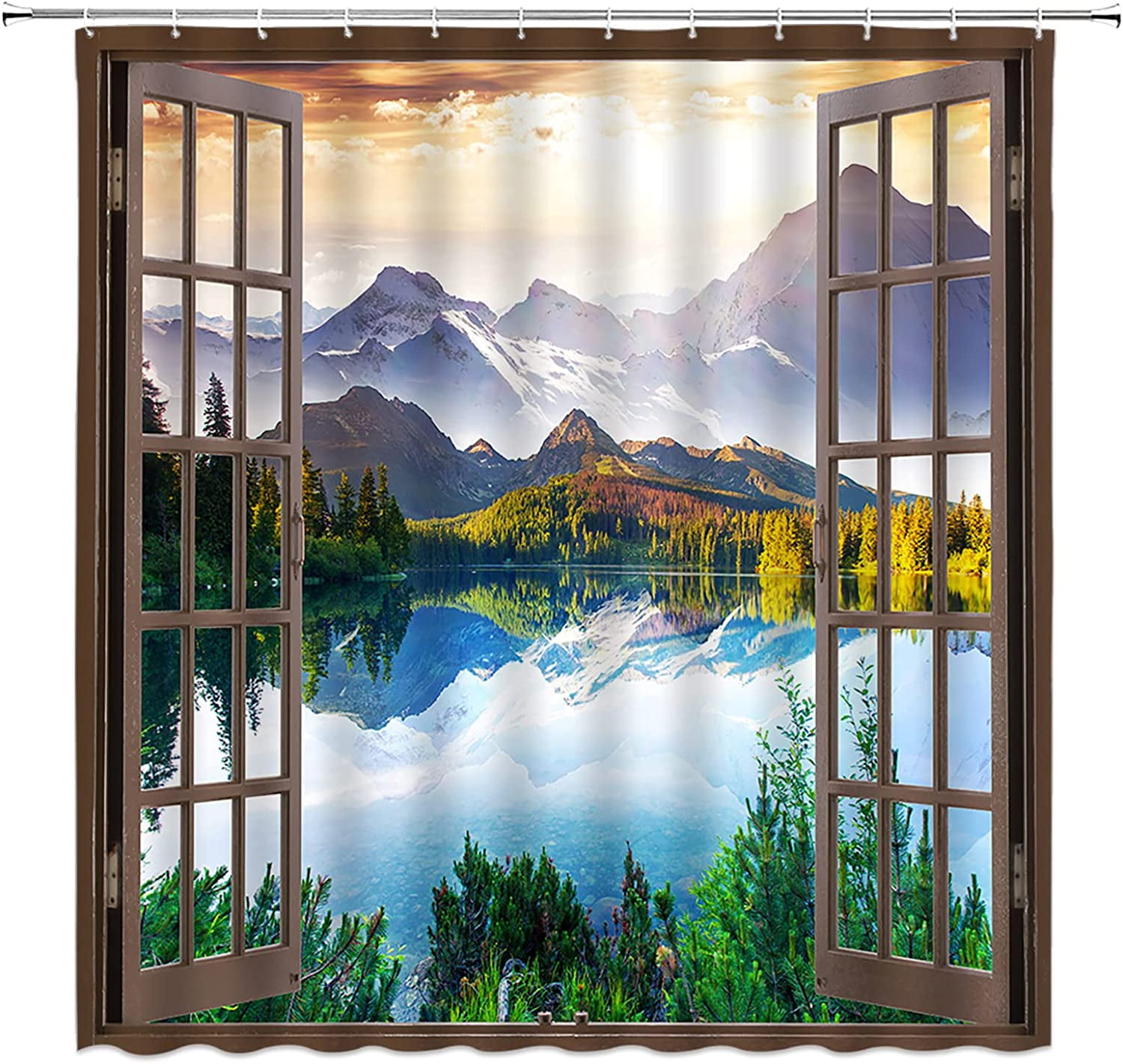 Sonernt Mountain Scenic Shower Curtain Sunrise Mountain Lake View